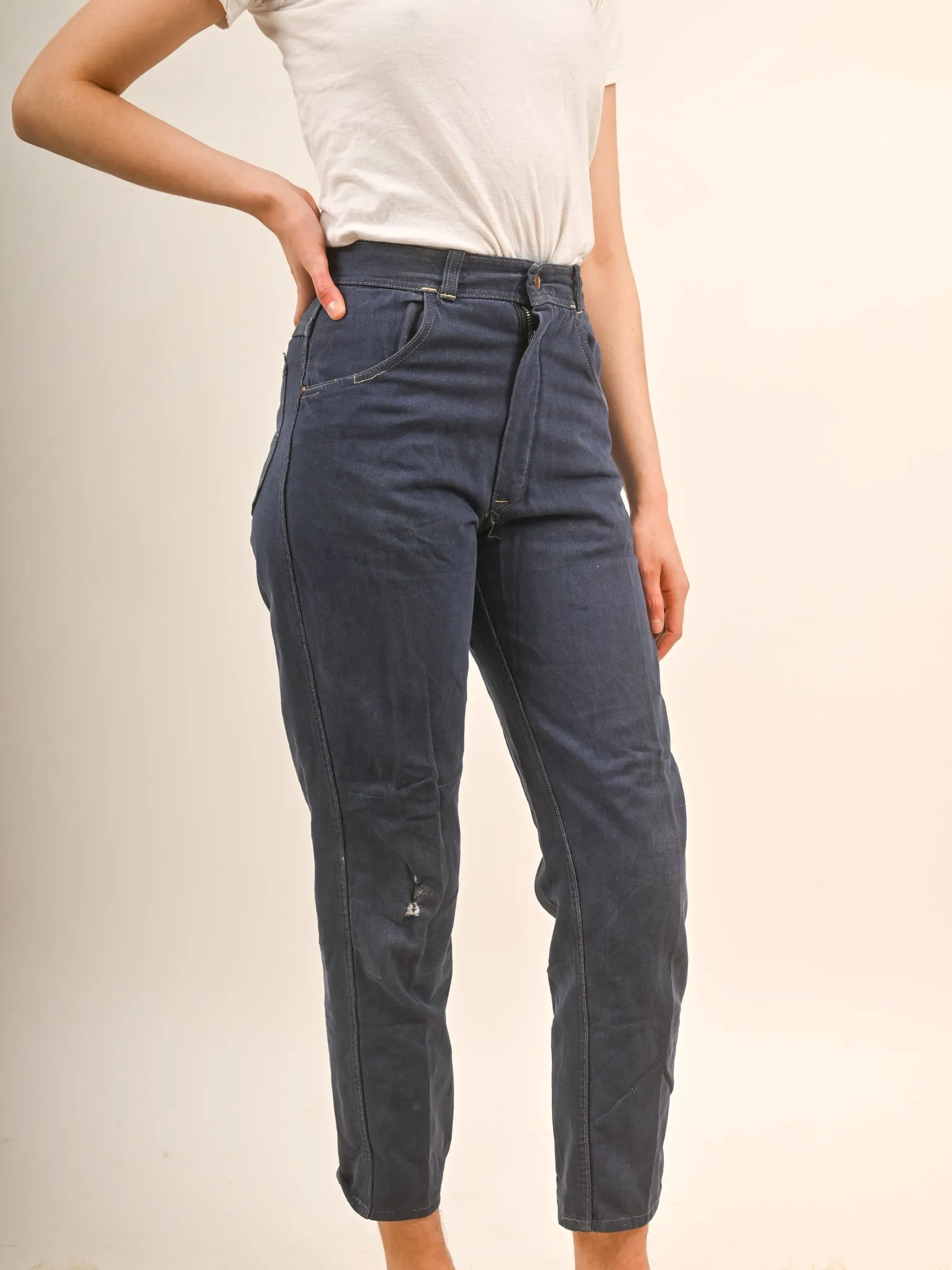 1950s Women Flannel Lined Front Zip Denim