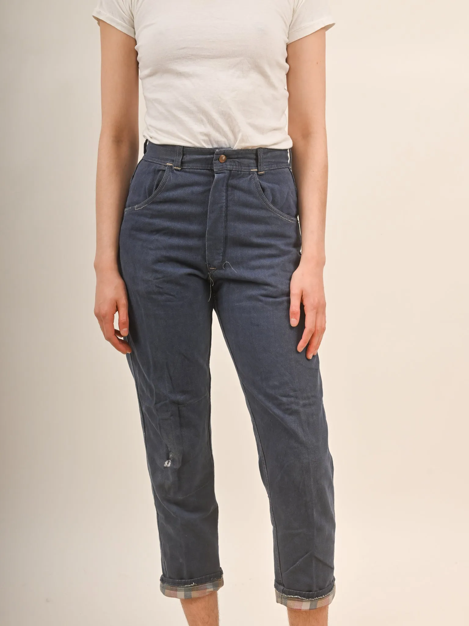 1950s Women Flannel Lined Front Zip Denim