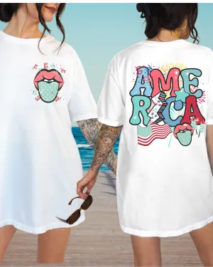 America 4th of July Comfort Colors® Shirt, Women's 4th of July Summer T-Shirt, Vintage Garment Dyed, Boho, Retro Guitar