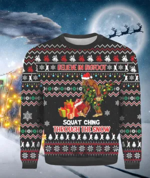 Bigfoot Squatchin' Through The Snow Ugly Sweater