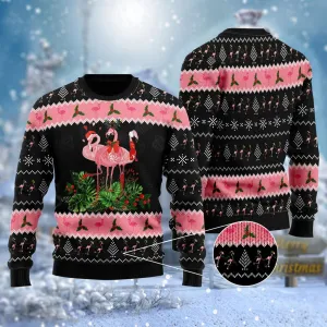 Black Pink Flamingo Jingle Bell In Area Ugly Sweater