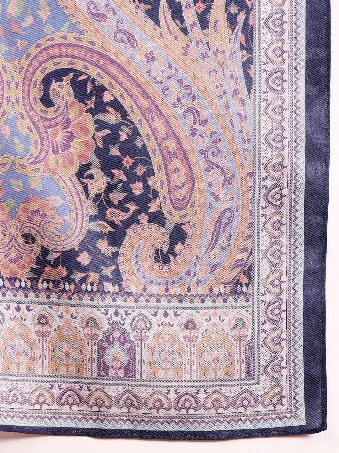 Blue Wool Blend Paisley Print Suit Set with Wool Dupatta