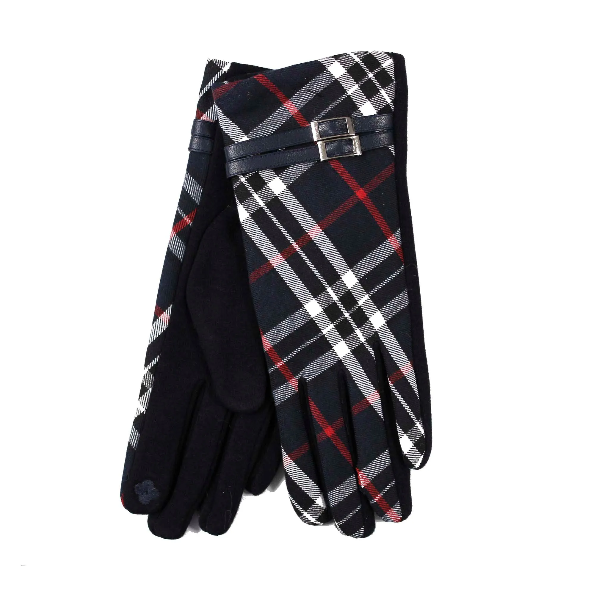 Buckle Trim Tartan Gloves