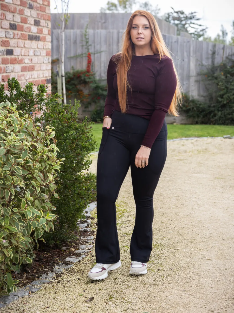 Flared Body Sculpt Black 2 Pocket Full Leggings