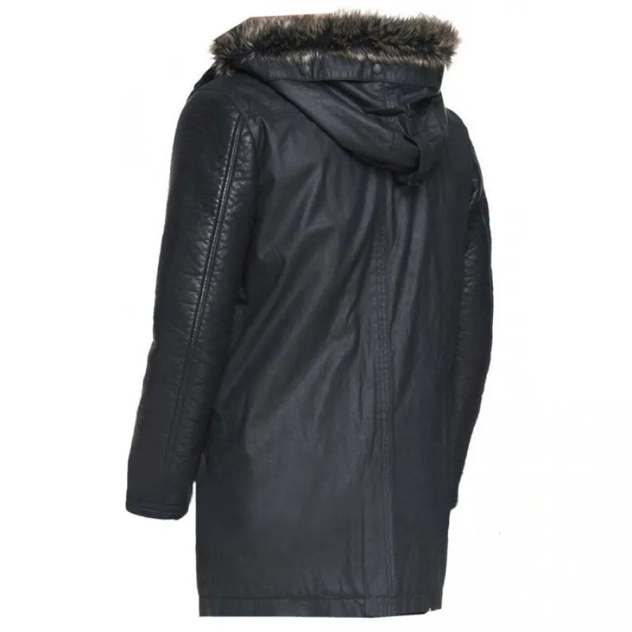 Fur Hooded Leather Men Parka Coat