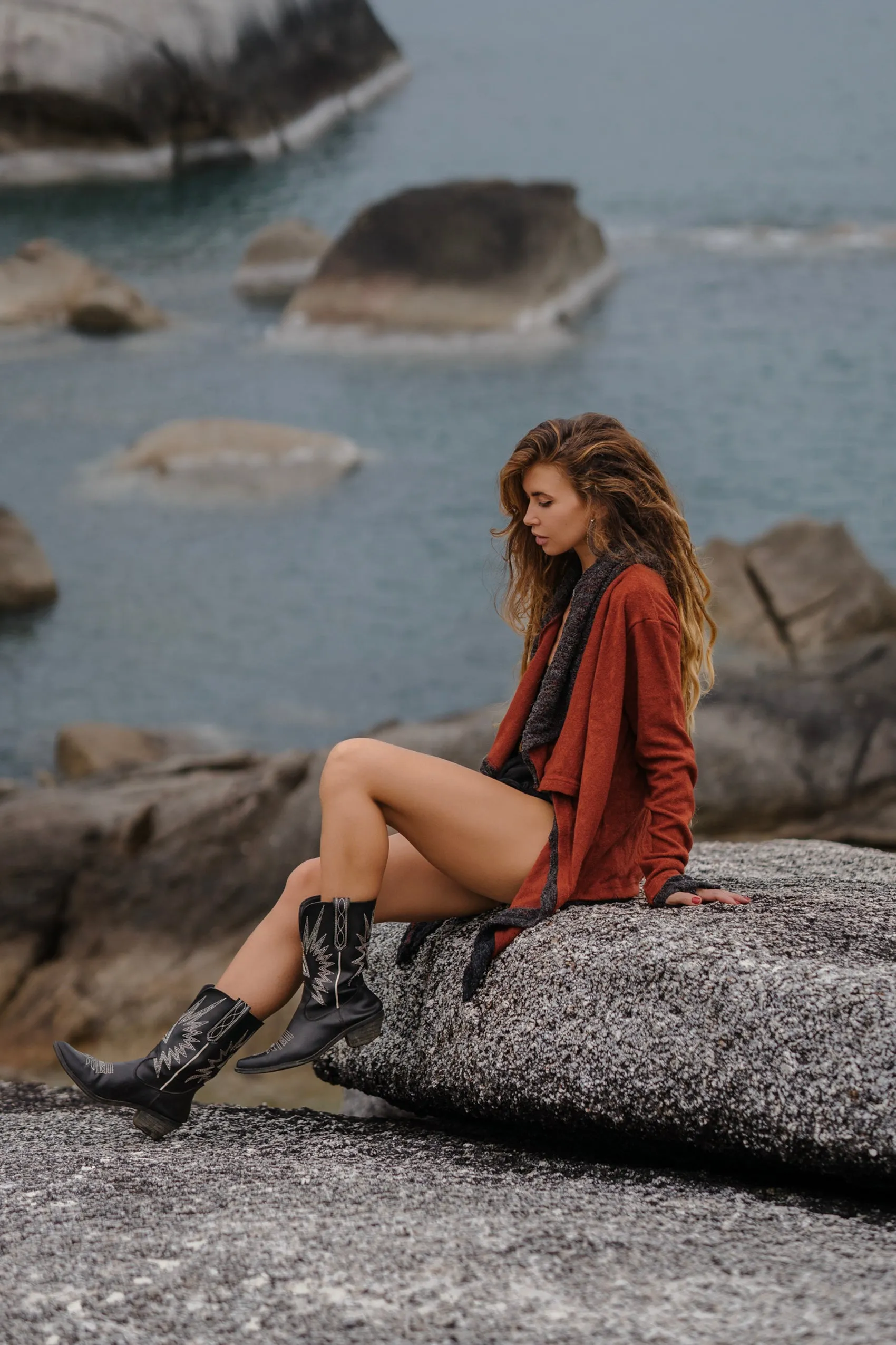 Hooded Cardigan Saranya Brick