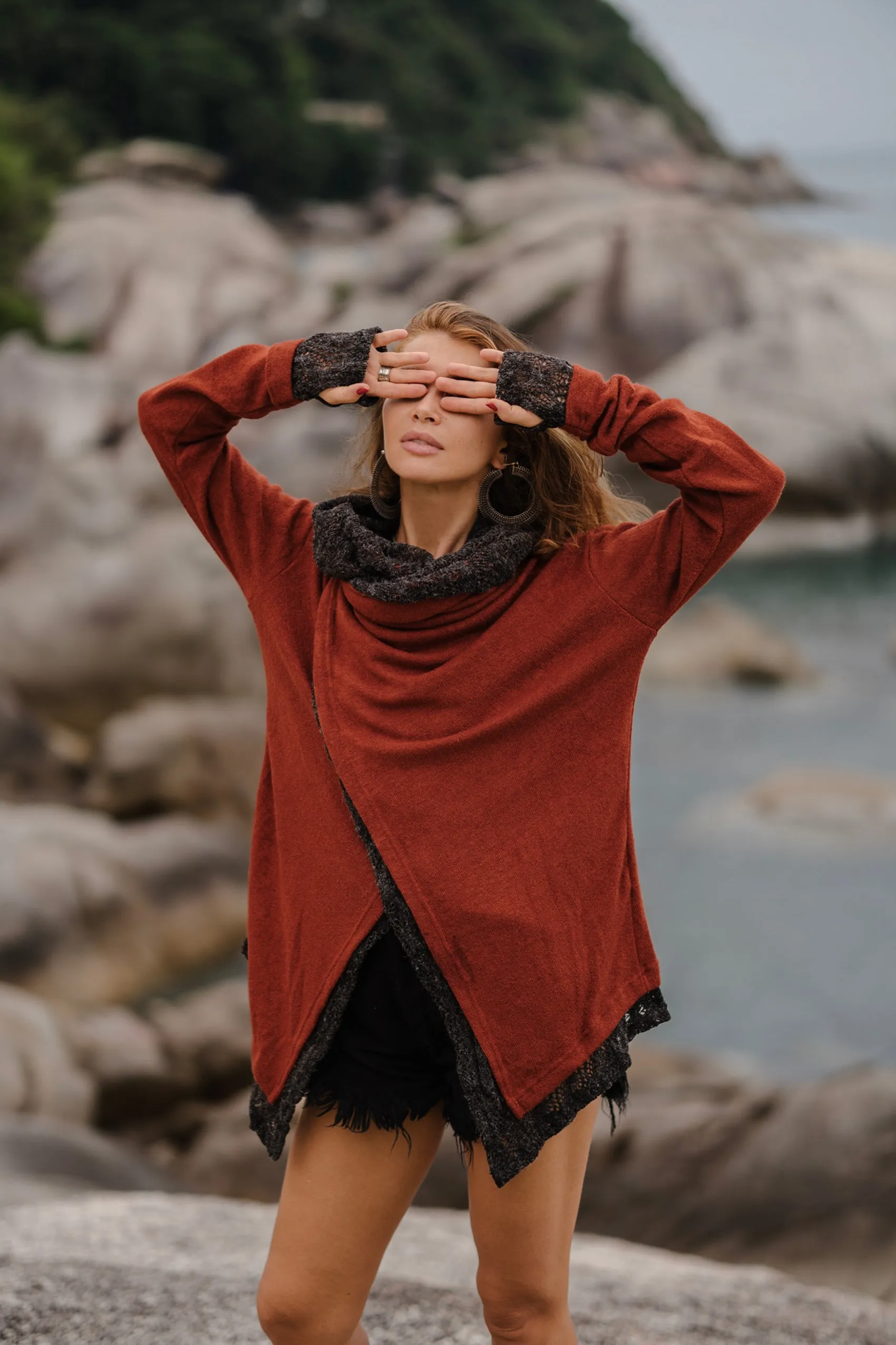 Hooded Cardigan Saranya Brick