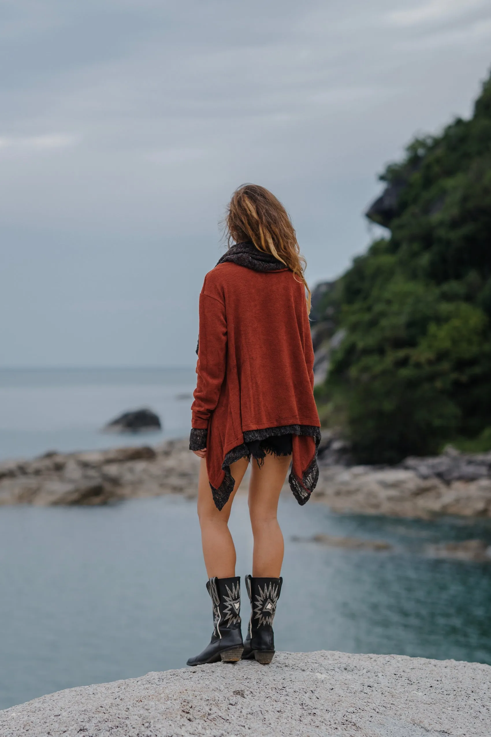 Hooded Cardigan Saranya Brick
