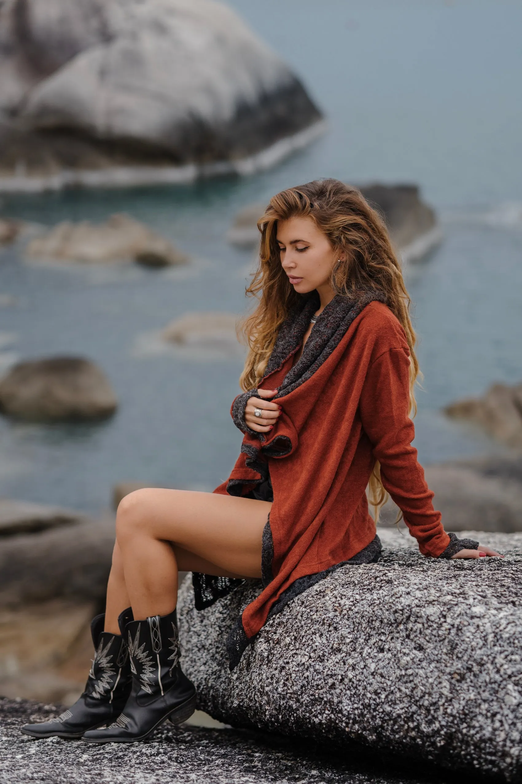Hooded Cardigan Saranya Brick