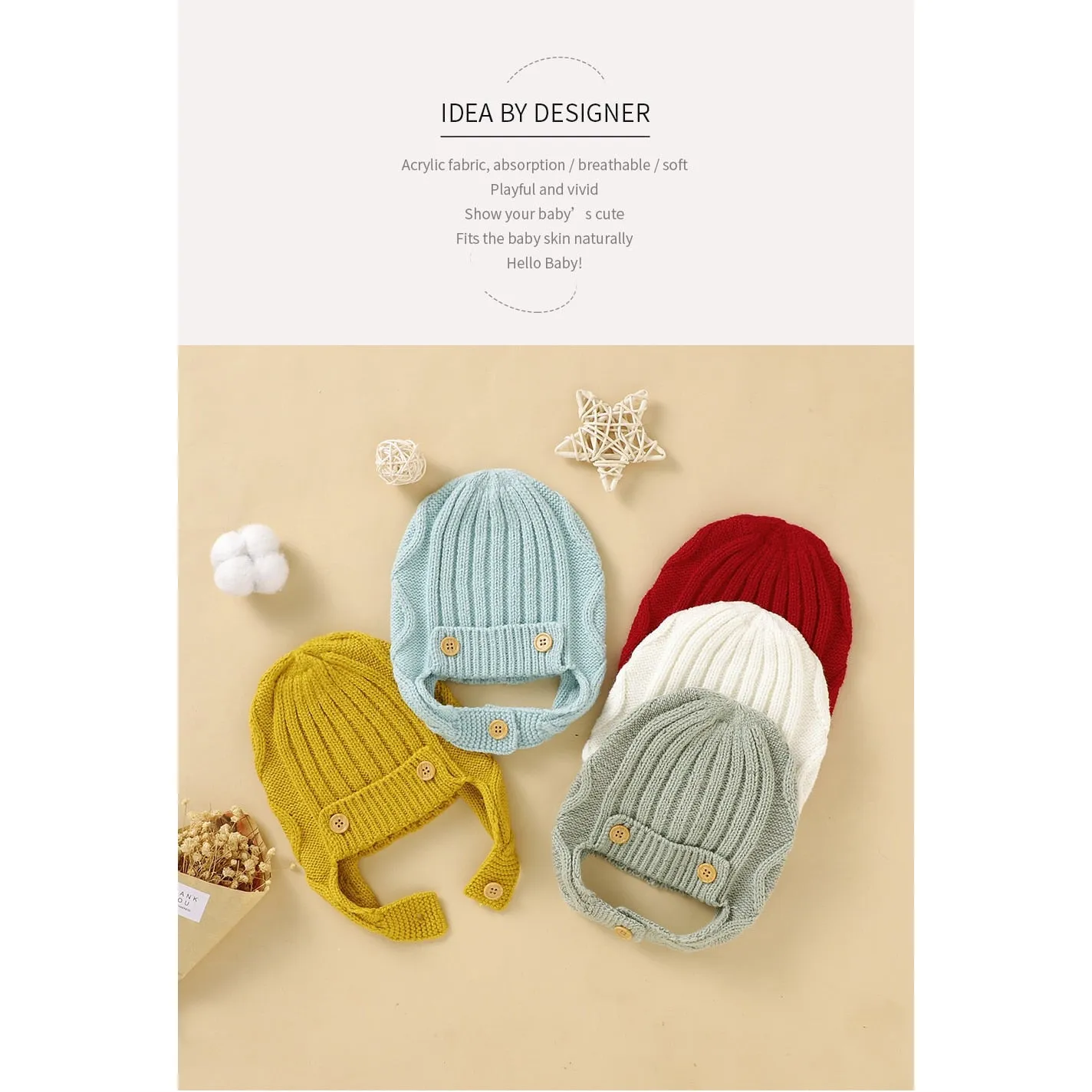 Knitted Button Hat with Earflaps