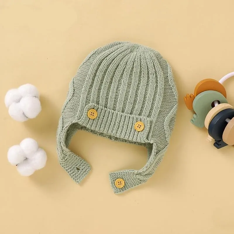 Knitted Button Hat with Earflaps