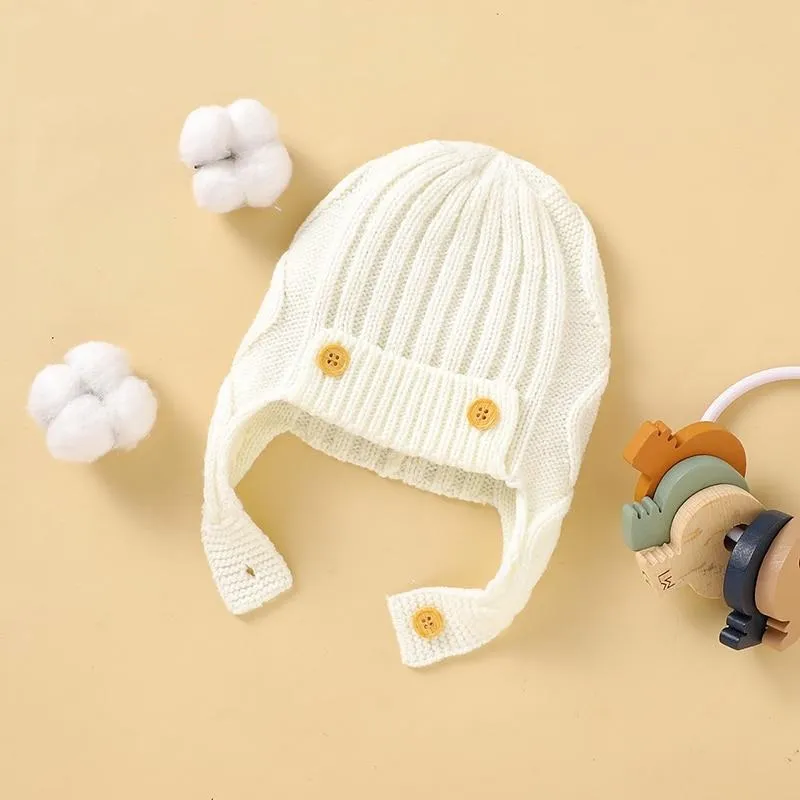 Knitted Button Hat with Earflaps