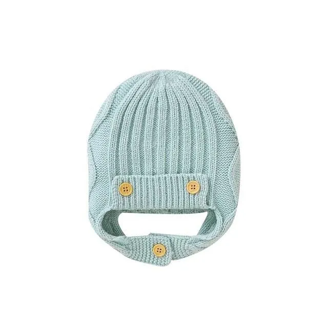 Knitted Button Hat with Earflaps