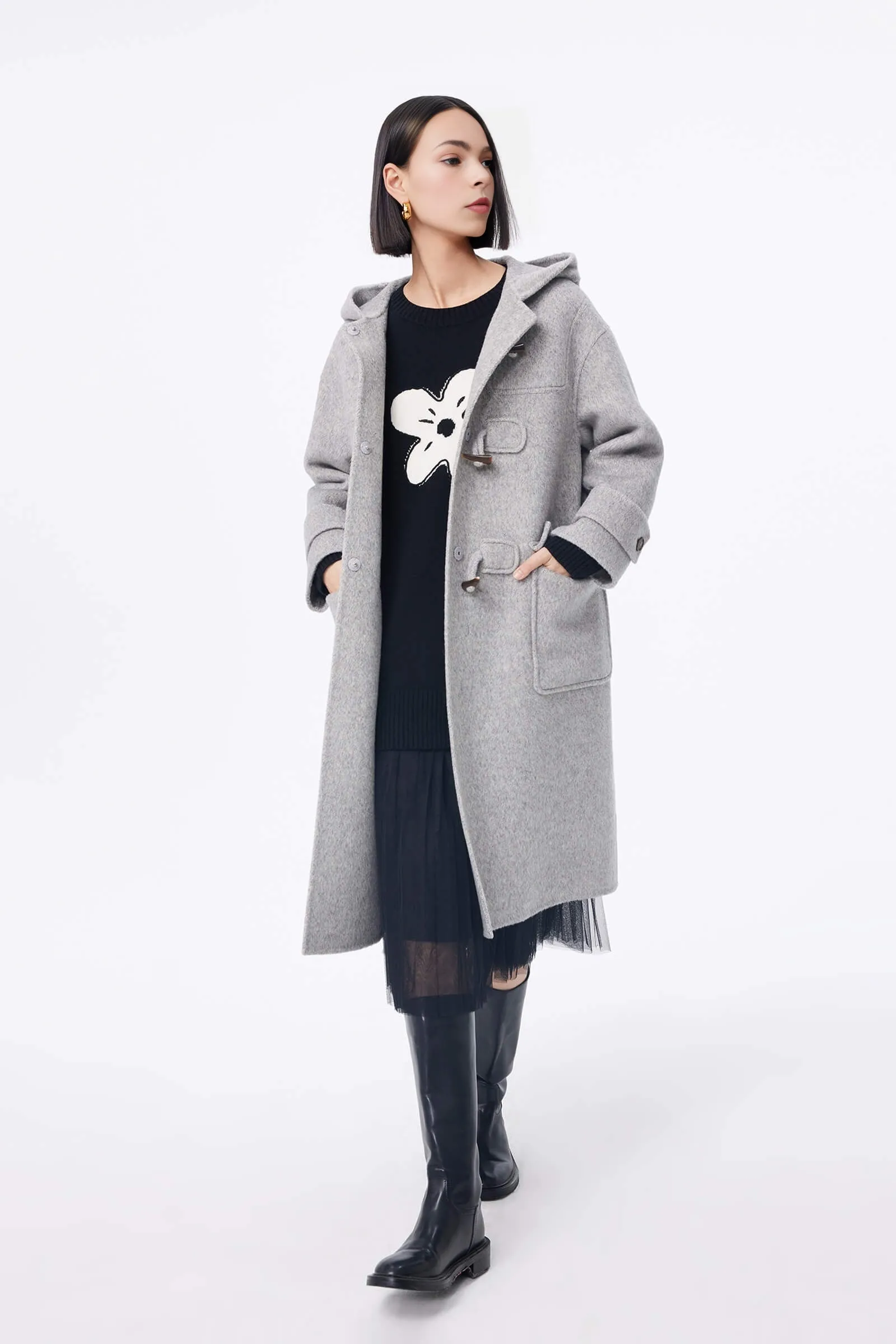 LILY Age-Reducing Hooded Woolen Coat