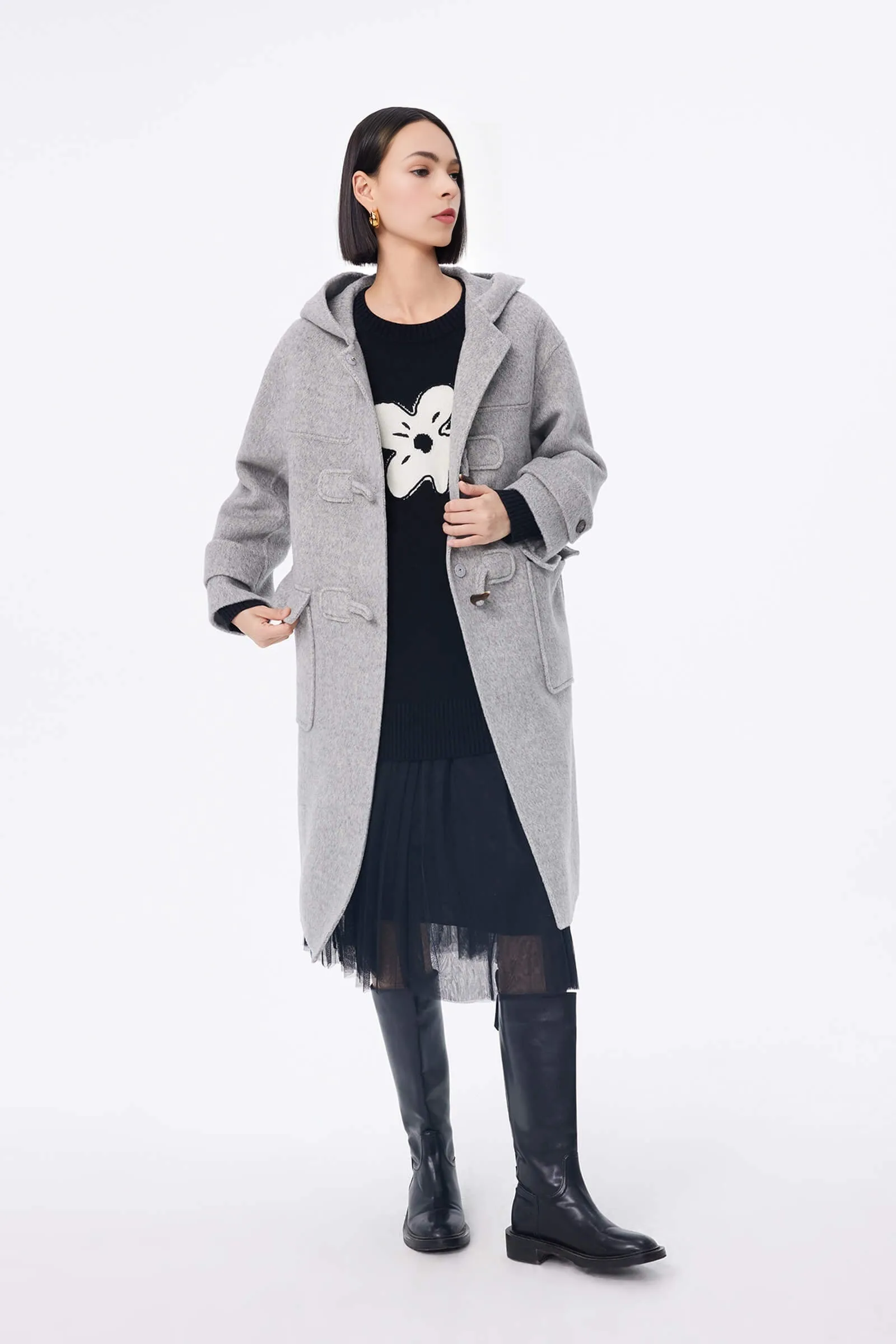 LILY Age-Reducing Hooded Woolen Coat