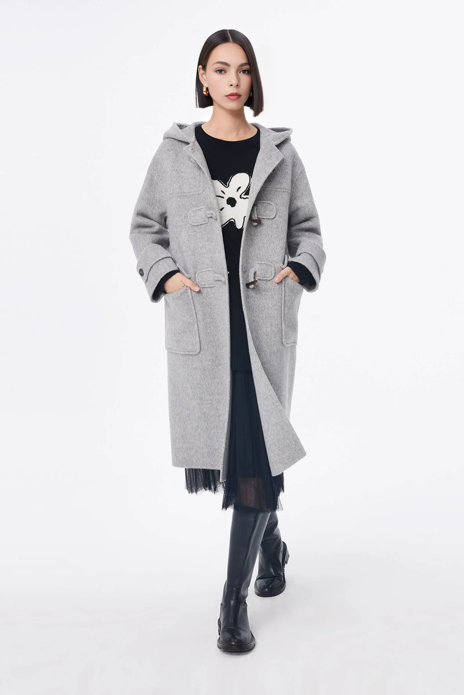 LILY Age-Reducing Hooded Woolen Coat