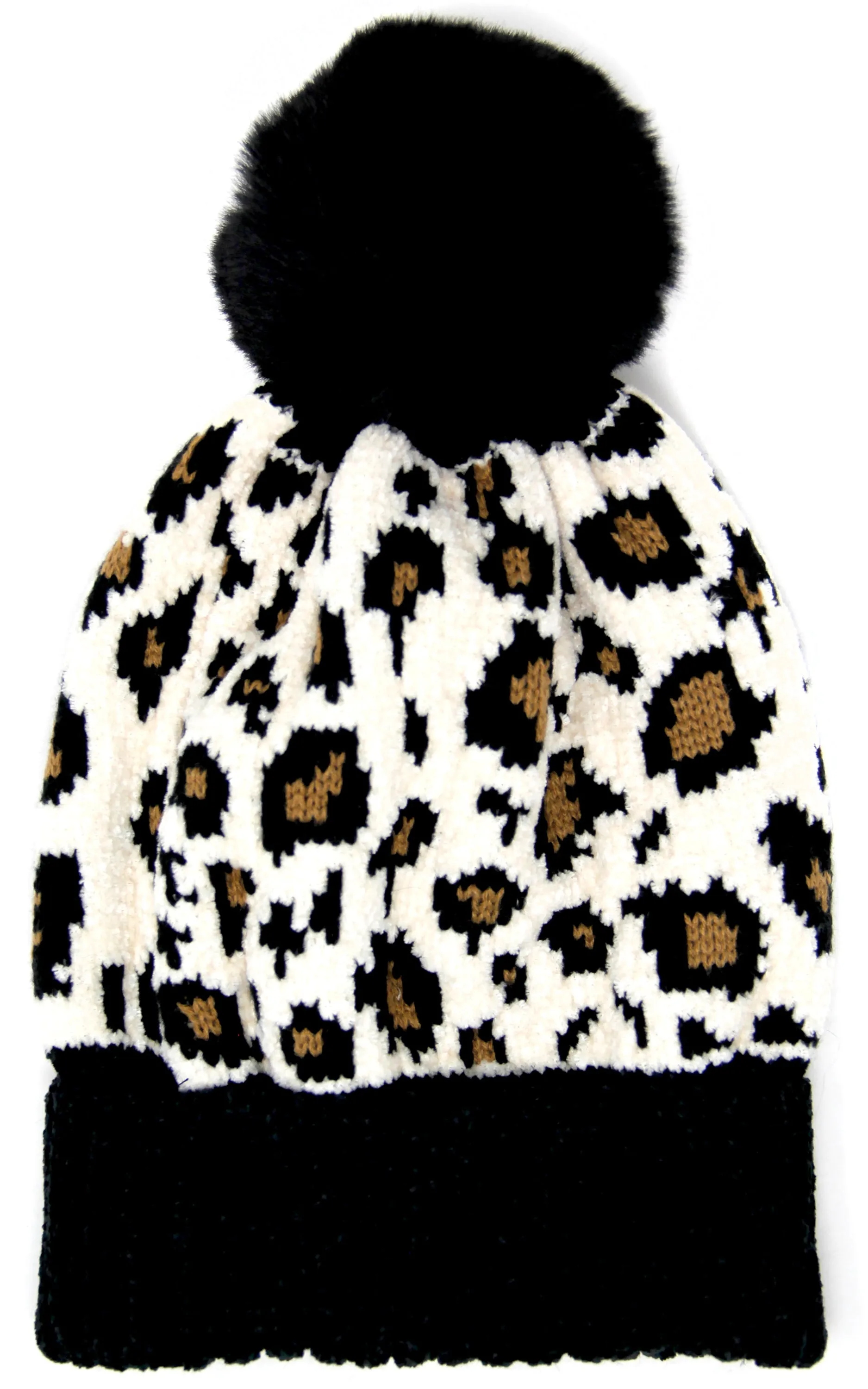 LOH140 Leopard Print Pom Pom Beanie Hat