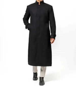 McGhee Mens Black Long Wool Overcoat