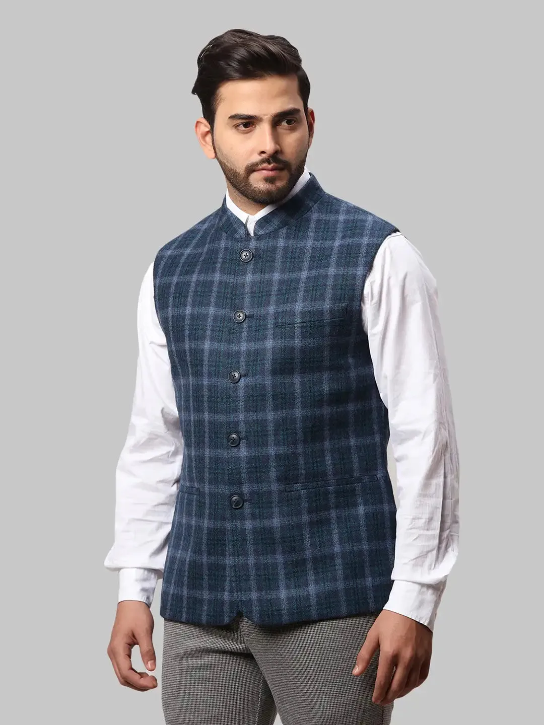 Men Grey Slim Fit Wool Waist Coat