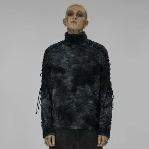 Men's Gothic Tie-dyed Ripped Turtleneck Shirt