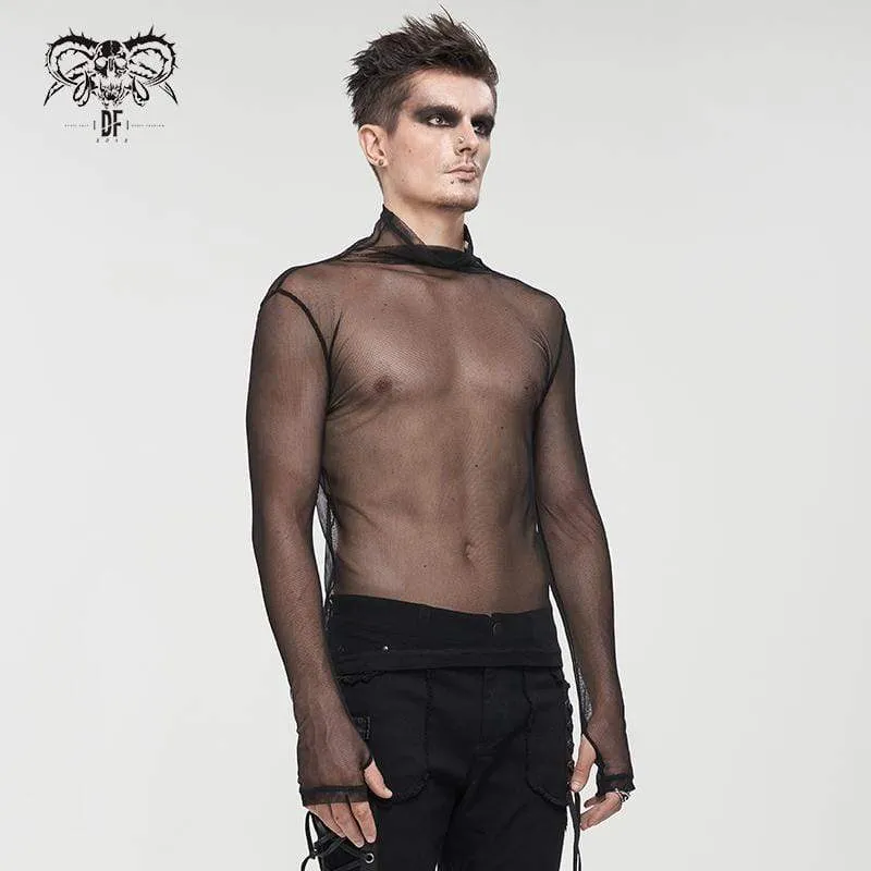 Men's Gothic Turtleneck Sheer Mesh Shirt