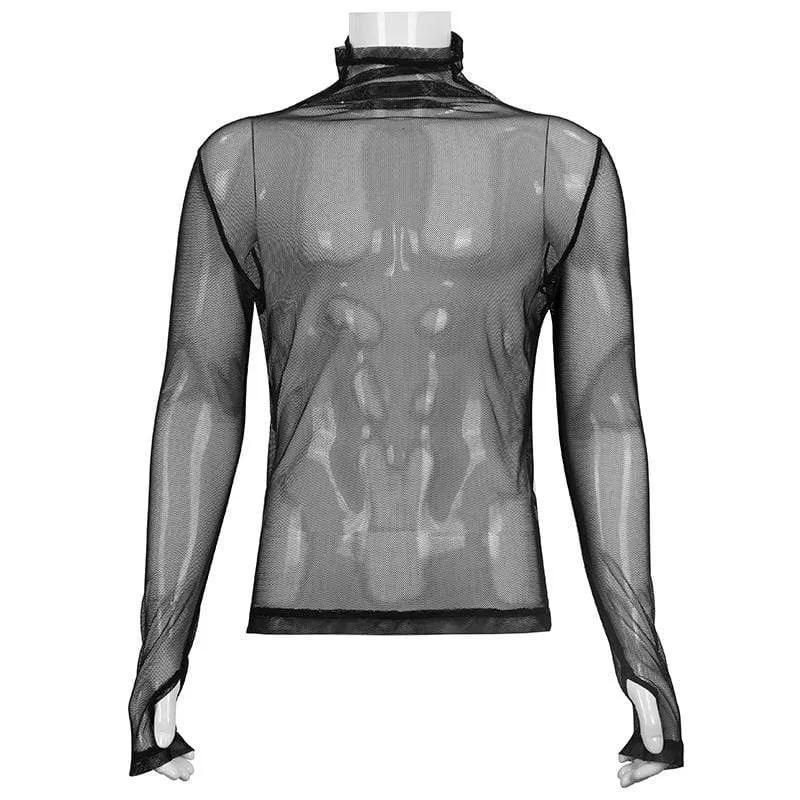 Men's Gothic Turtleneck Sheer Mesh Shirt