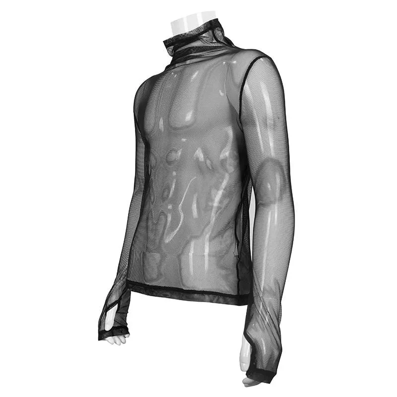 Men's Gothic Turtleneck Sheer Mesh Shirt