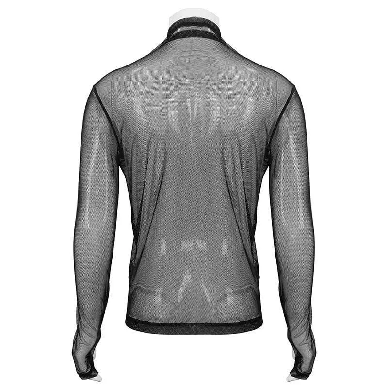 Men's Gothic Turtleneck Sheer Mesh Shirt