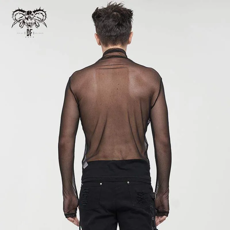 Men's Gothic Turtleneck Sheer Mesh Shirt