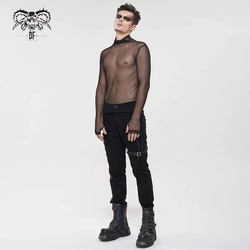 Men's Gothic Turtleneck Sheer Mesh Shirt