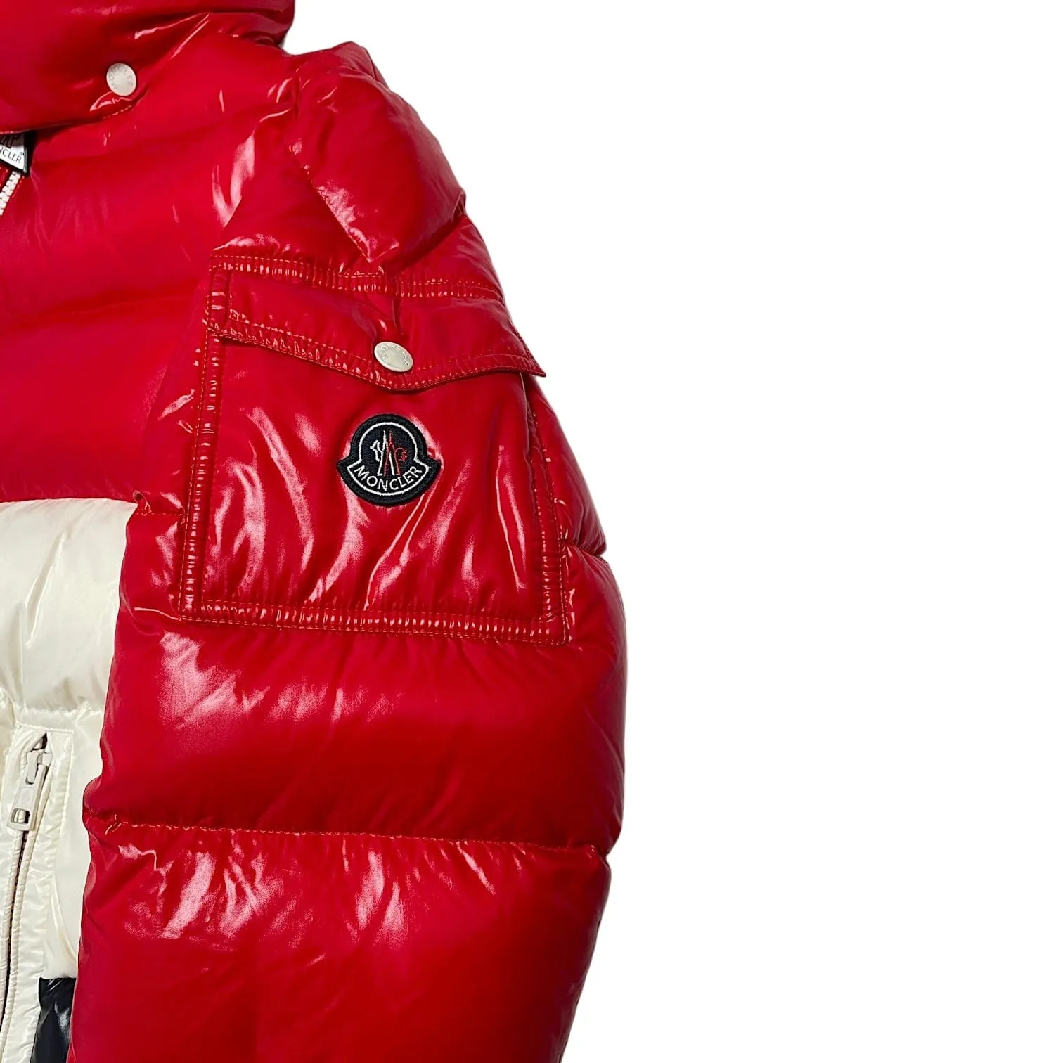 Moncler x Kith Rochebrune Classic Down Jacket Red White Navy Pre-Owned