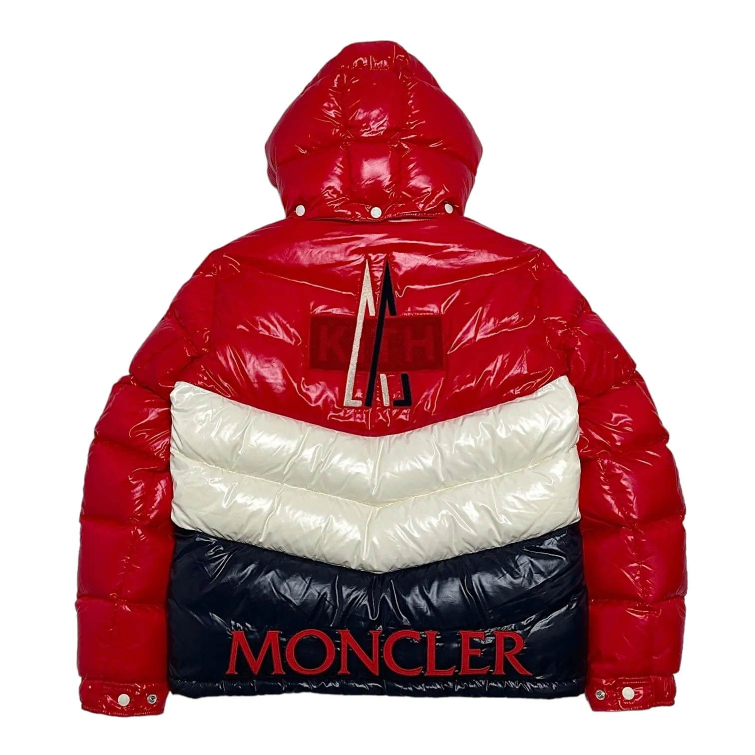 Moncler x Kith Rochebrune Classic Down Jacket Red White Navy Pre-Owned