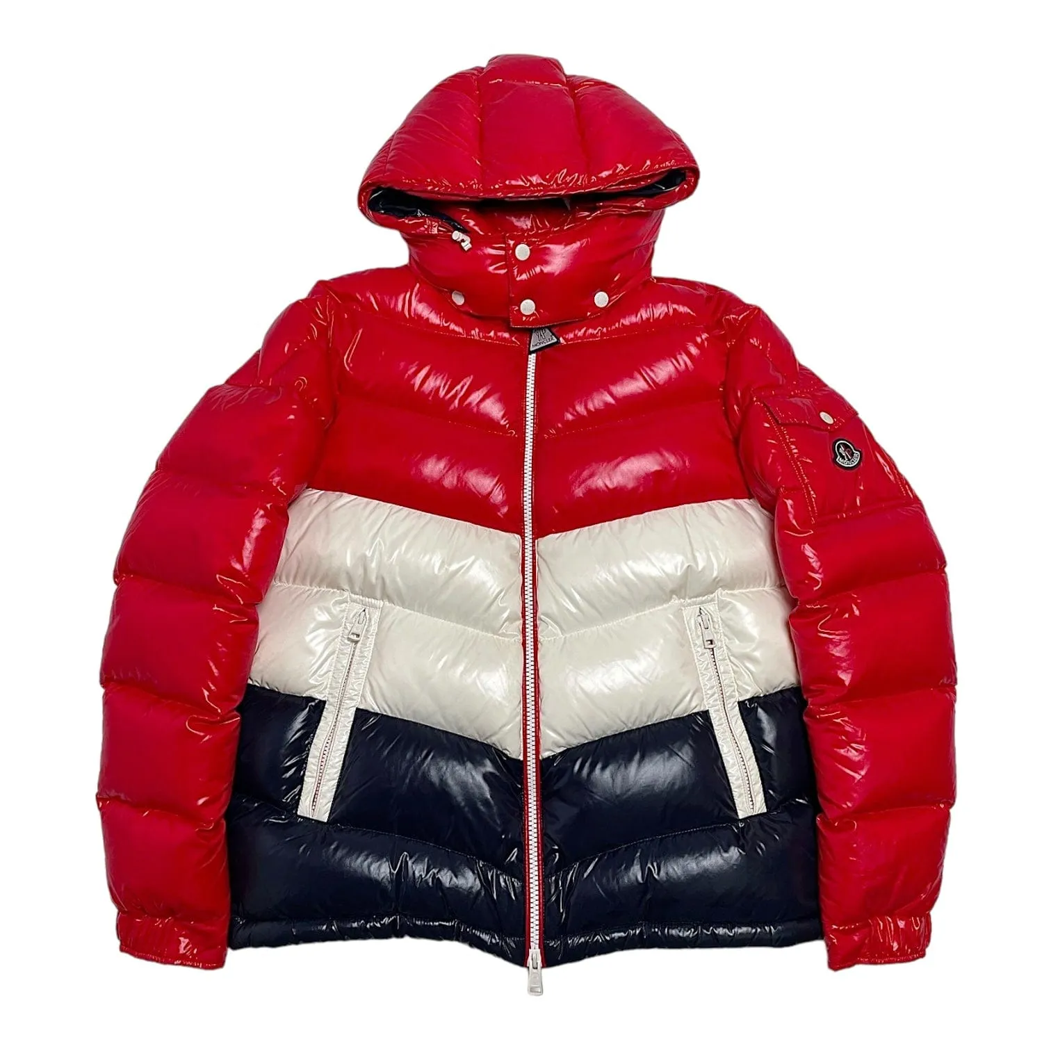 Moncler x Kith Rochebrune Classic Down Jacket Red White Navy Pre-Owned
