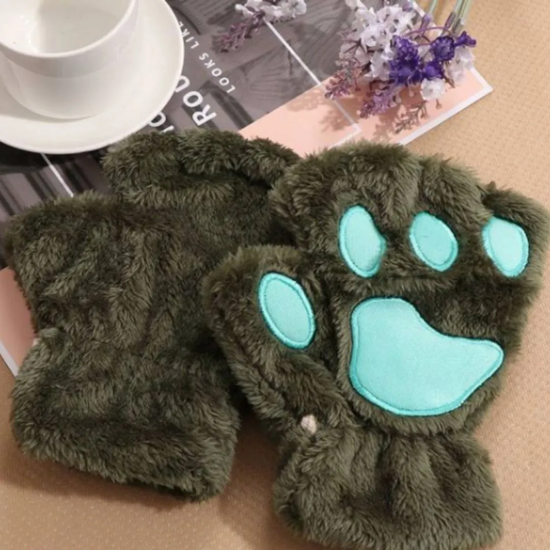 OCW Women Cute Warm Cat Paw Cashmere Warm Winter Gloves