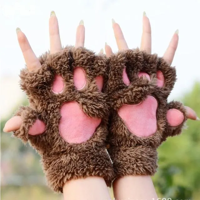 OCW Women Cute Warm Cat Paw Cashmere Warm Winter Gloves