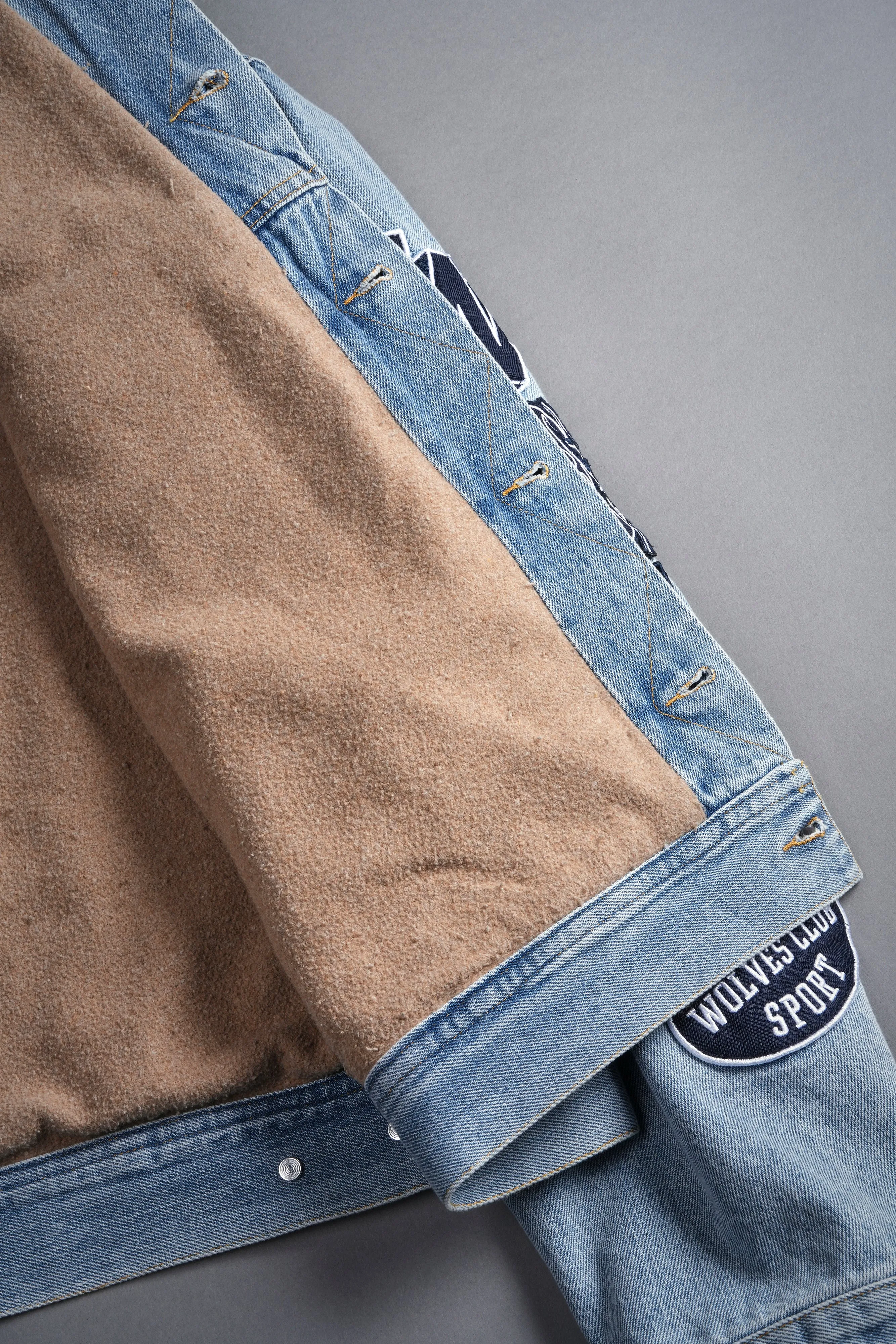 Patched Chopper Cropped American Denim Jacket in Denim