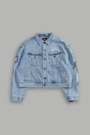 Patched Chopper Cropped American Denim Jacket in Denim