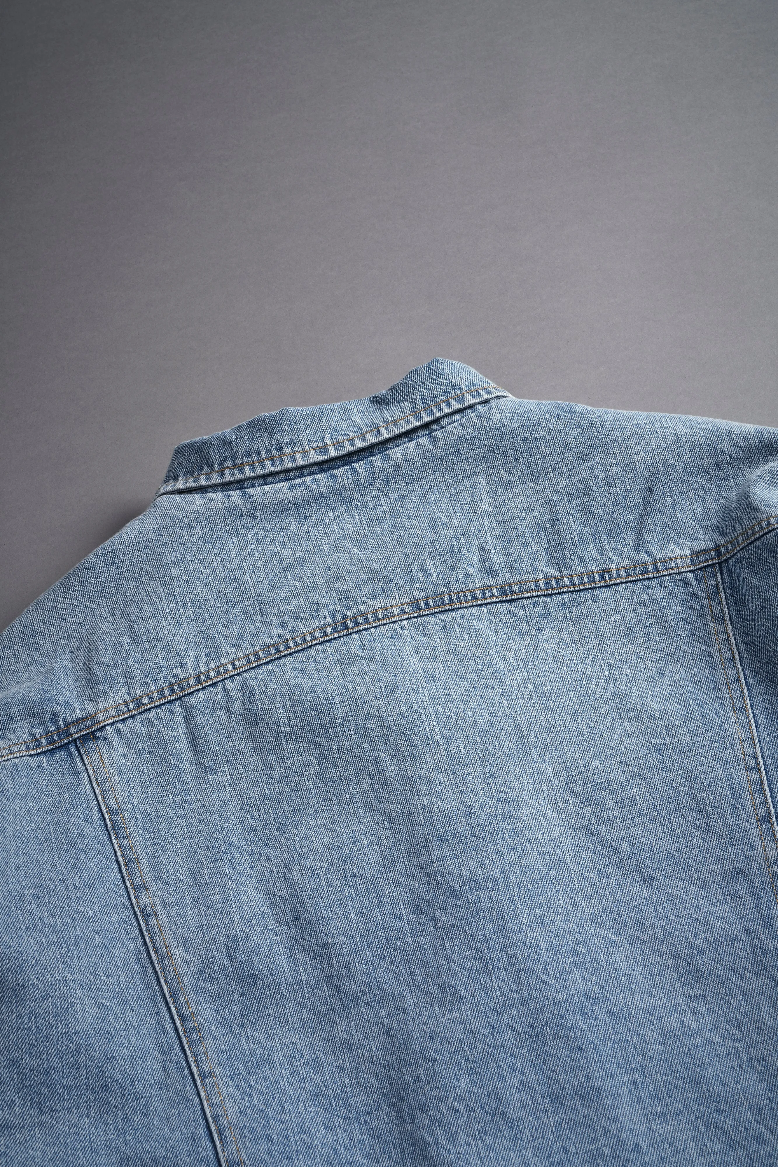 Patched Chopper Cropped American Denim Jacket in Denim