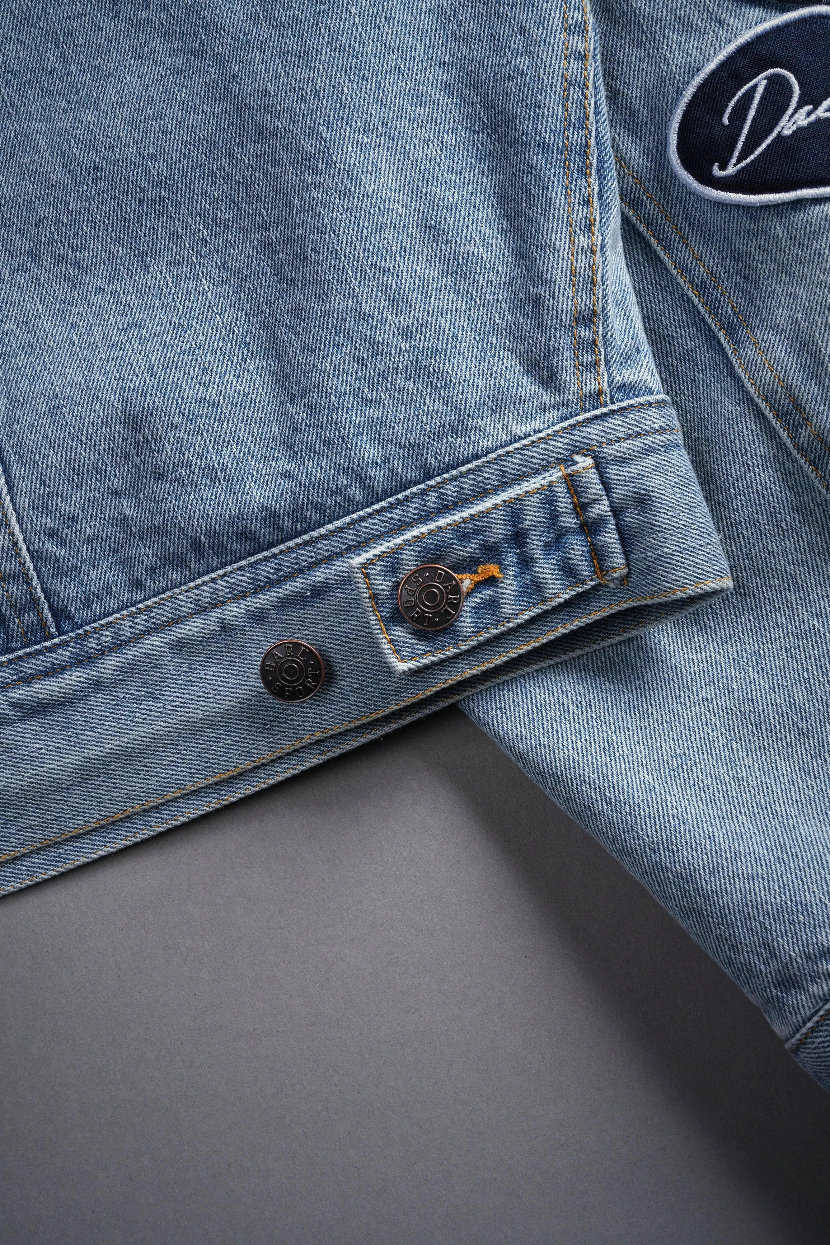 Patched Chopper Cropped American Denim Jacket in Denim