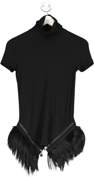 Patrizia Pepe Black High Neck Top With Removable Fur Trim UK S