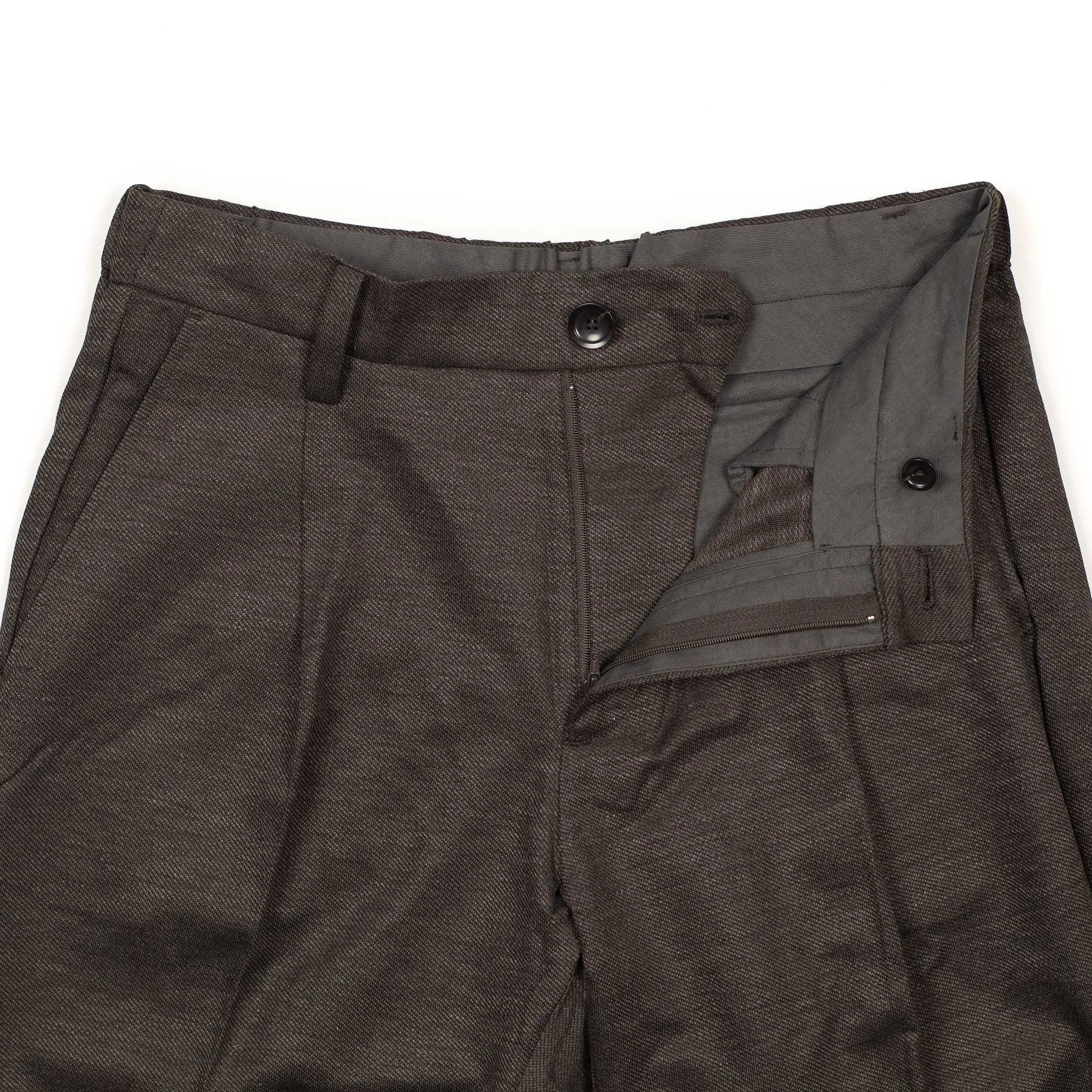 Pleated easy pants in espresso linen and rayon twill