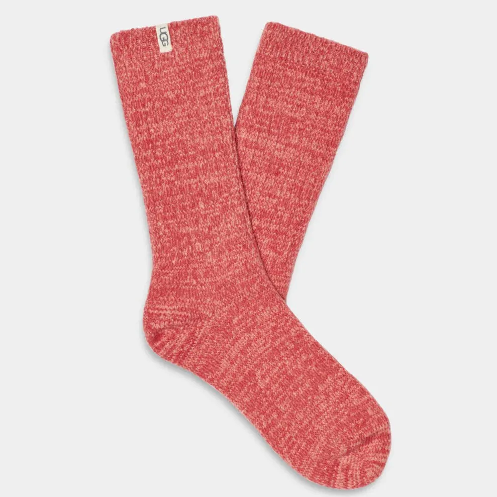 Rib Knit Slouchy Crew Sock, Salmon Pink/Flamenco