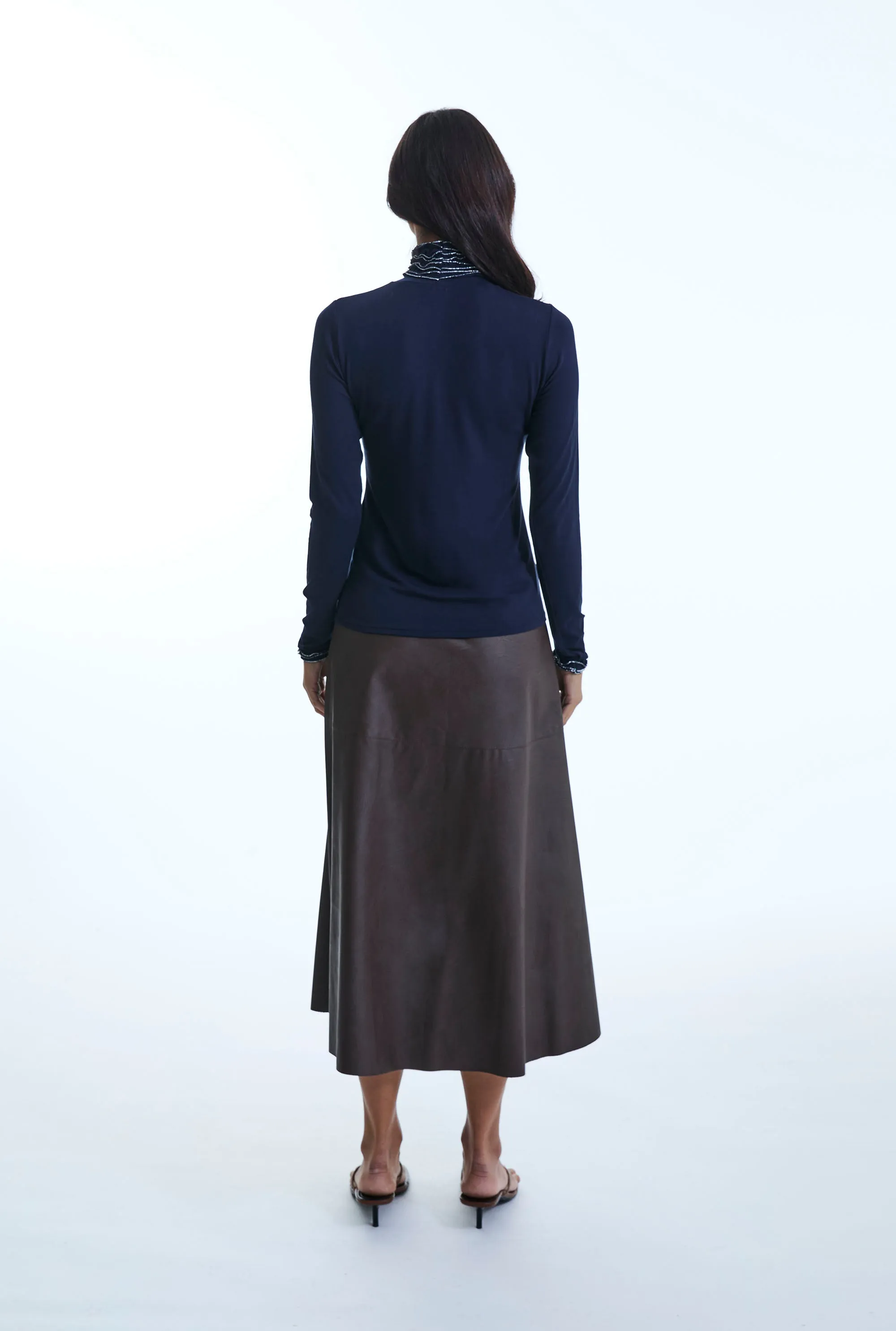 Ruffle Neck Navy Top