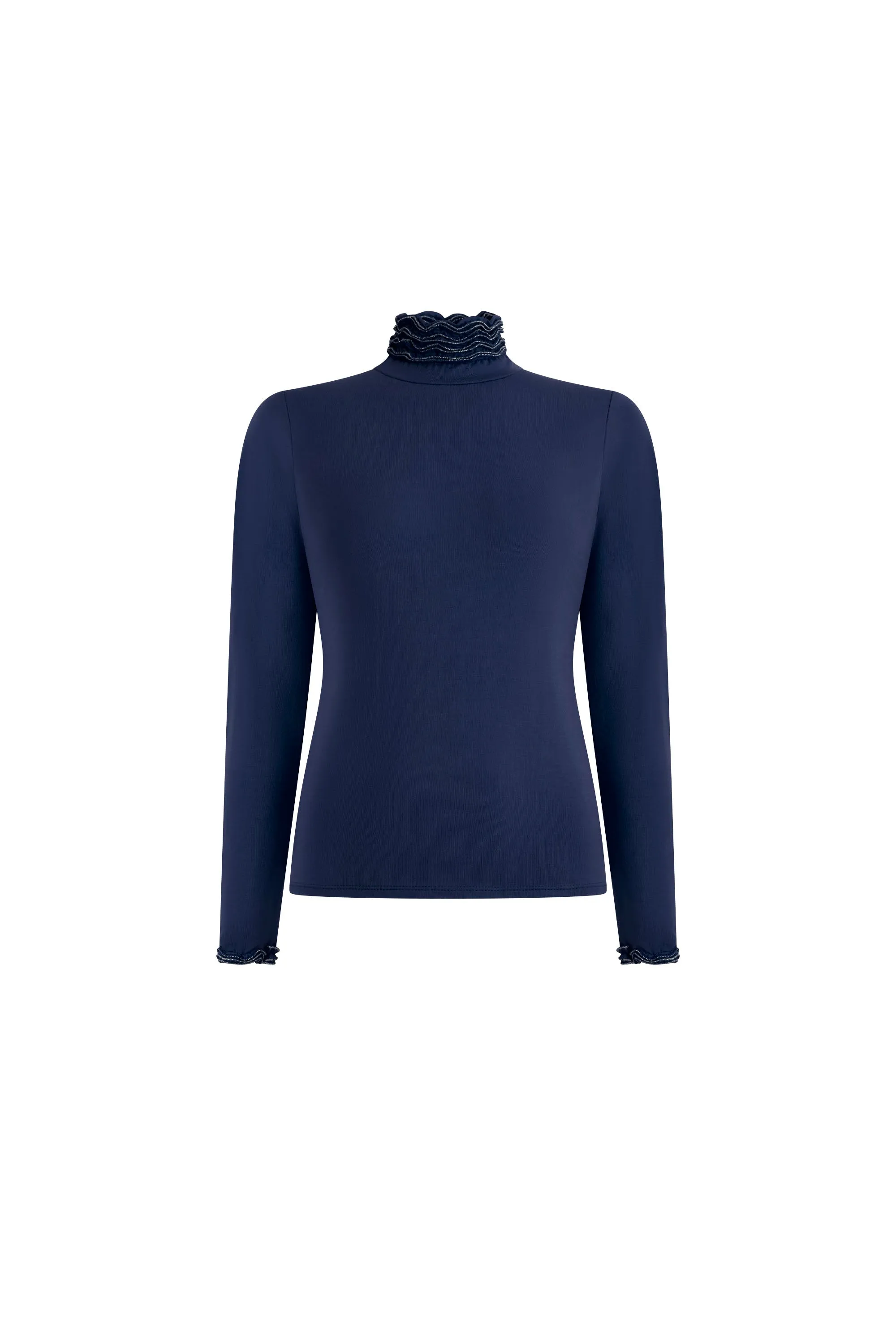 Ruffle Neck Navy Top