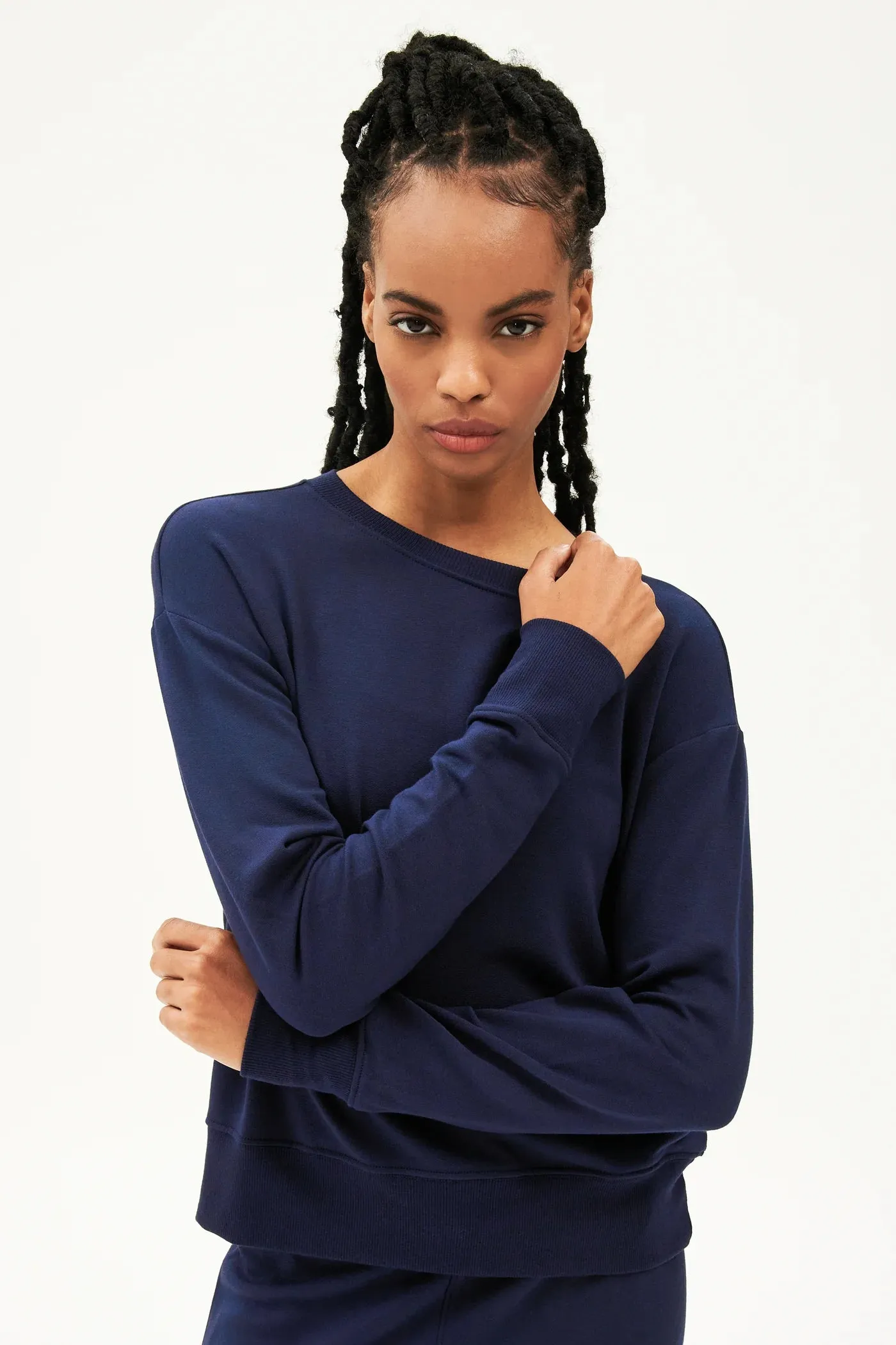 Splits59 Sonja Warm Up Long Sleeve Sweater in Navy