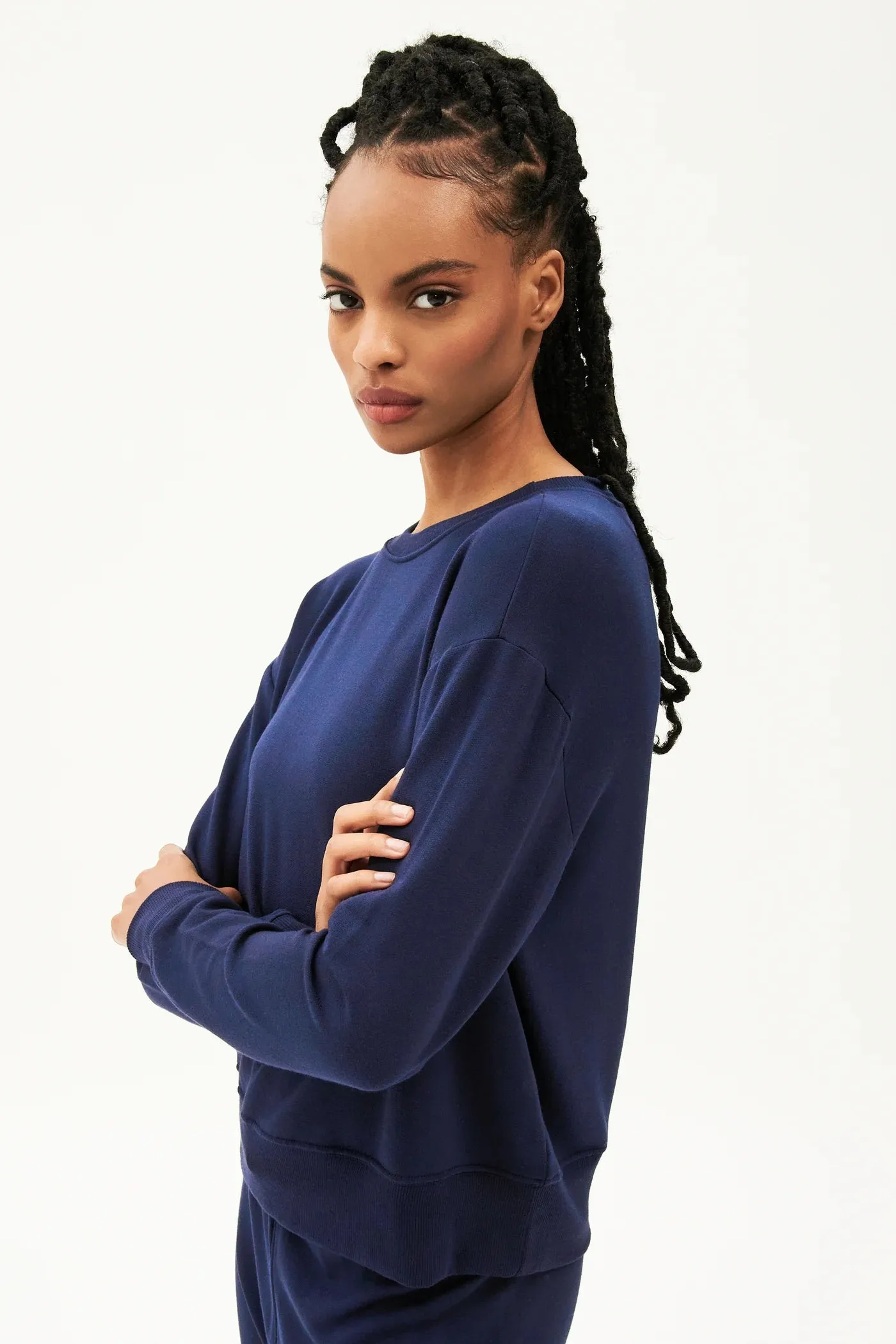 Splits59 Sonja Warm Up Long Sleeve Sweater in Navy