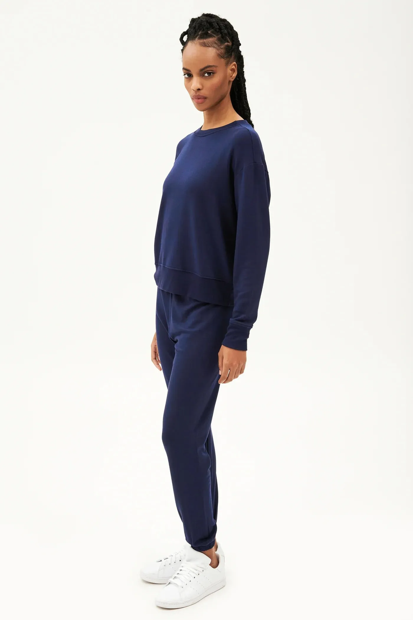 Splits59 Sonja Warm Up Long Sleeve Sweater in Navy