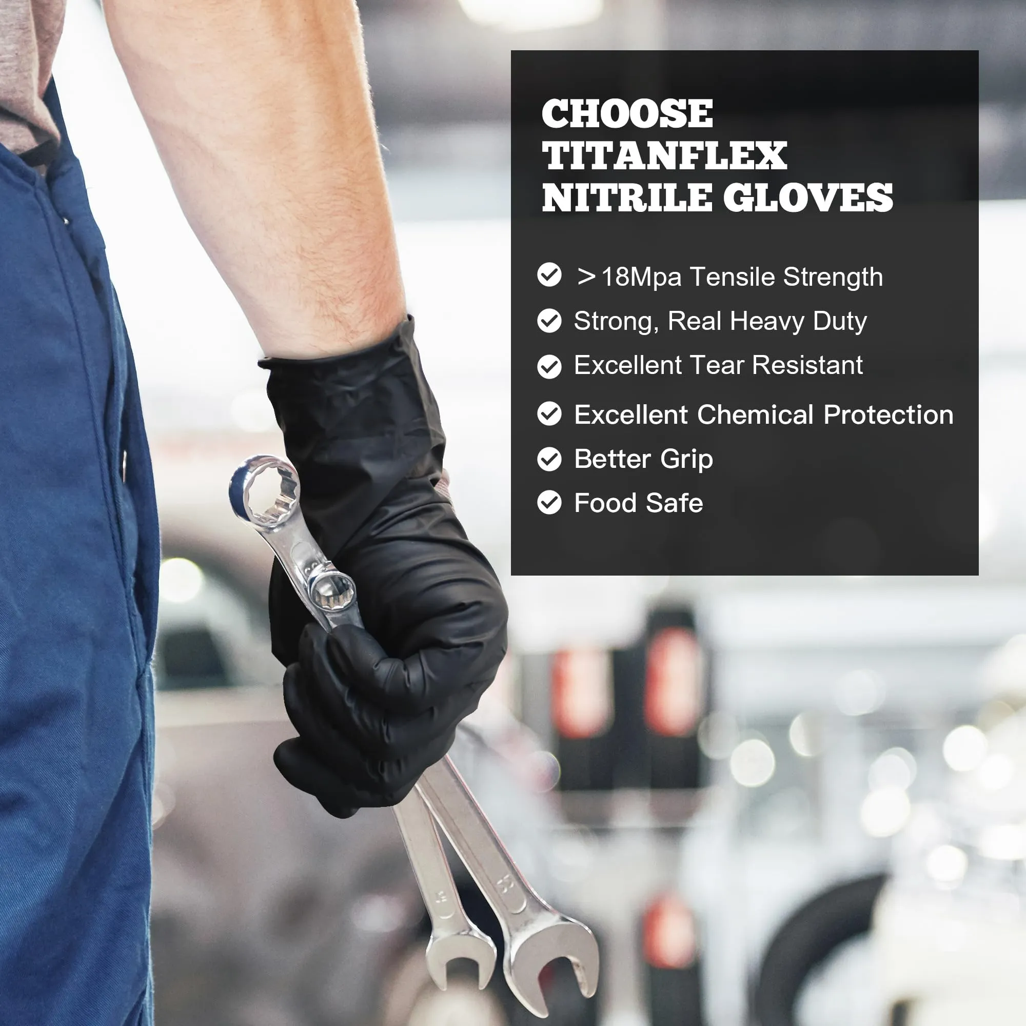 TitanFlex Disposable Nitrile Exam Gloves, 6-mil, Black, Large 100-ct Box, Heavy Duty Disposable Gloves, Cooking Gloves, Mechanic Gloves, Latex Free Gloves, Food Safe Rubber Gloves for Food Prep