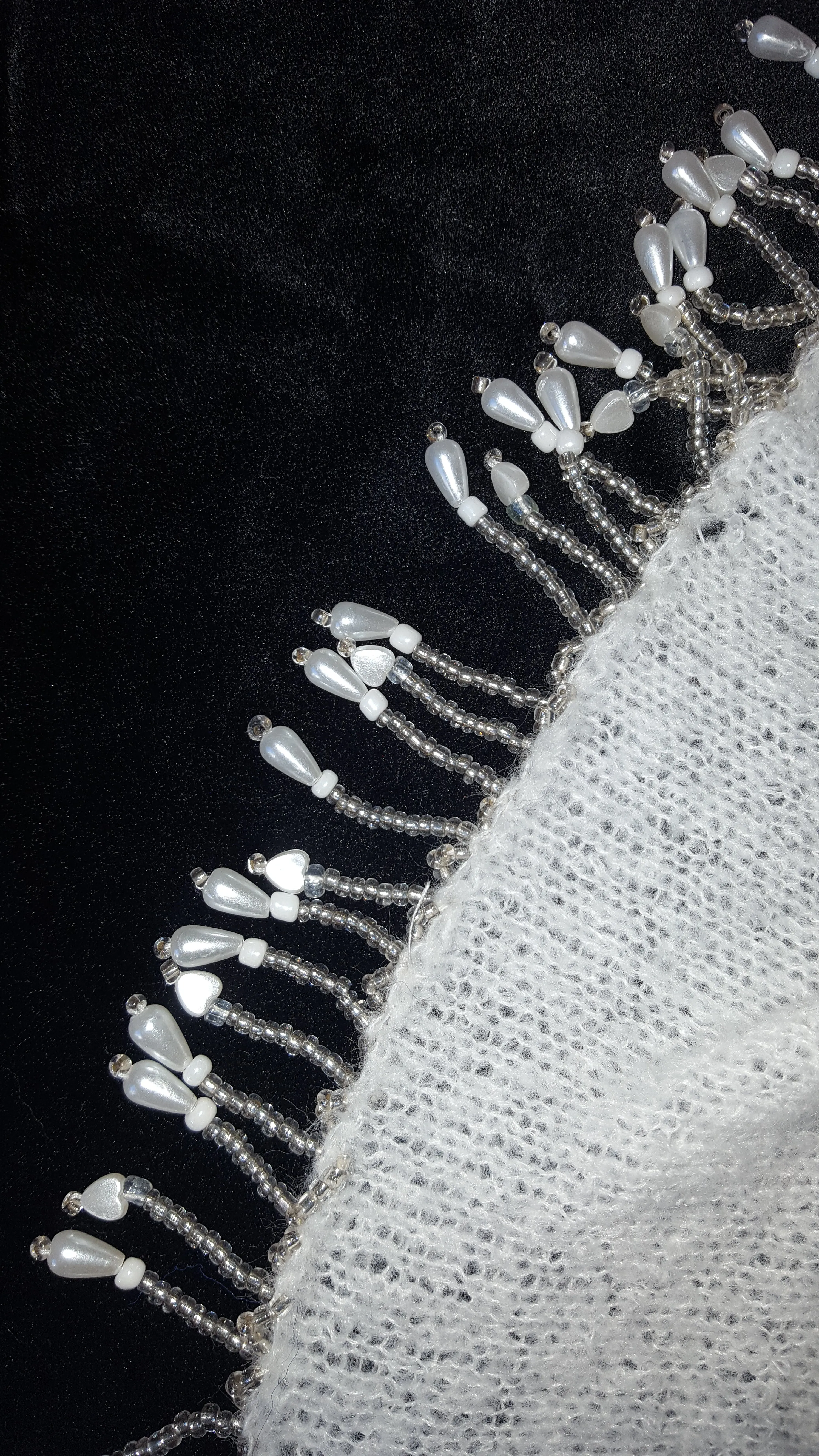 Winter White, fluffy boucle yarn, soft light wedding shawl, crystal beaded fringe
