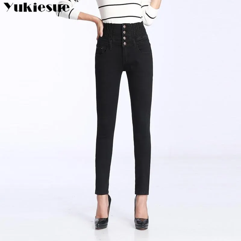 Women Elastic High Waist Skinny Fleece Lined Jegging Jeans.